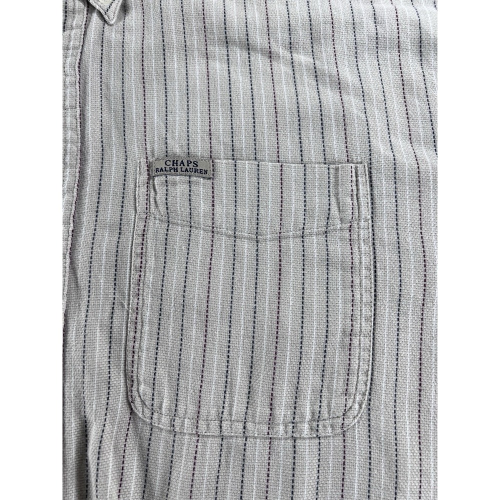 VTG Chaps Ralph Lauren Button Dn, Shirt, Red, White, And Blue Pinstripe, Size XL - Picture 5 of 9
